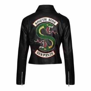 TLW Faux Wear Riverdale Southside Serpents Faux Leather Moto Jacket. Size 2XS.